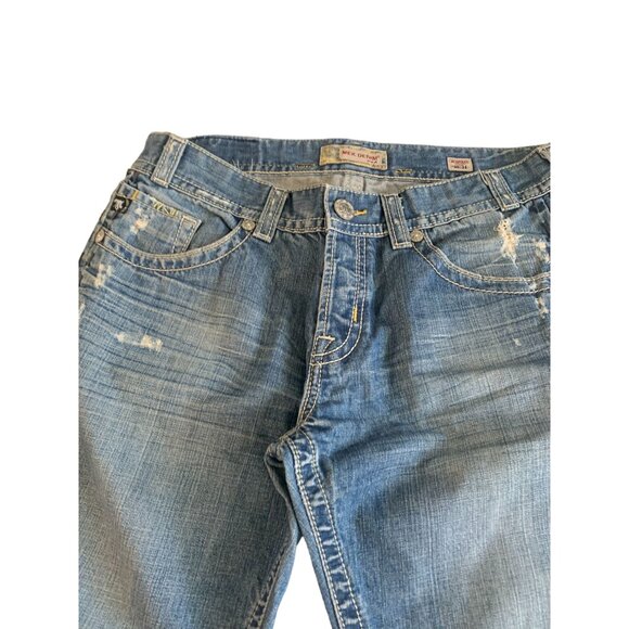 Mek Denim Mens Size 36x34  Acapulco Straight Leg Jeans Distress Blue Denim - Picture 5 of 5